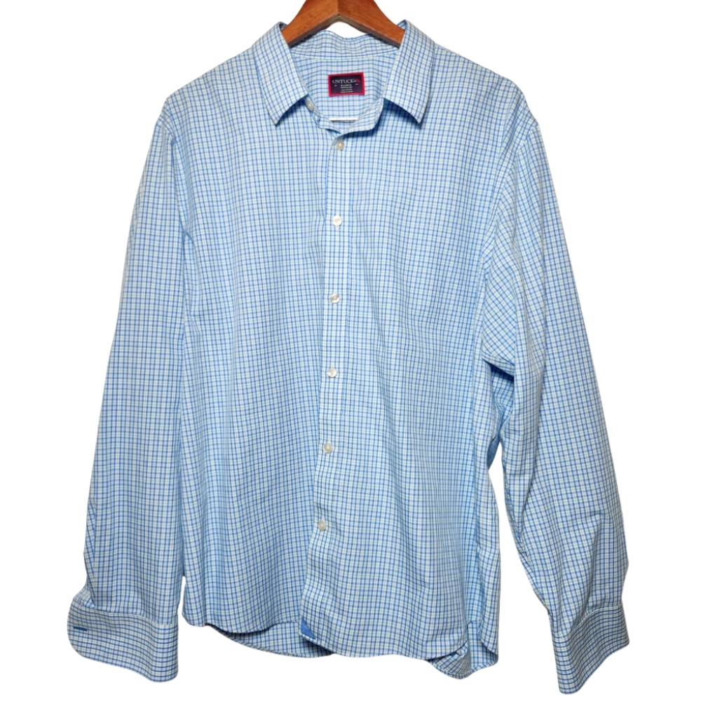 Untuckit Mens Wrinkle Free Ruskin Long Sleeve Button Down Shirt Checkered Print